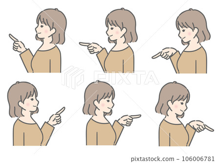 一名年輕女子指著各個方向（側面，便衣） 106006781