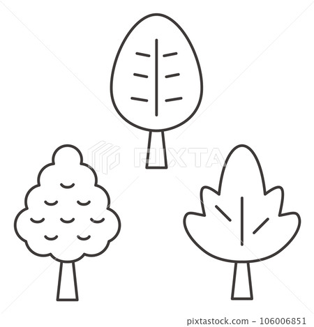 Simple tree line drawing illustration set 106006851