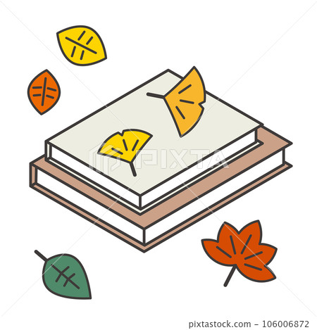 堆疊書籍、銀杏和秋葉的線條畫插圖 堆疊書籍、銀杏和秋葉的線條畫插圖 106006872