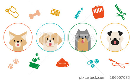 一組圖形和簡單的狗圖標（吉娃娃、西施犬、約克夏犬、哈巴狗） 106007083