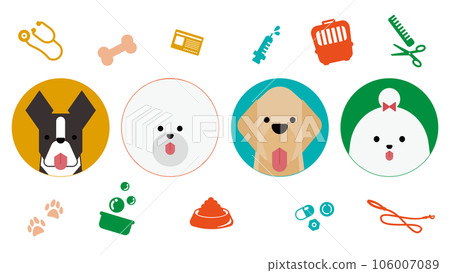 Set of graphical and simple dog icons (Boston Terrier, Bichon Frize, Golden Retriever 106007089