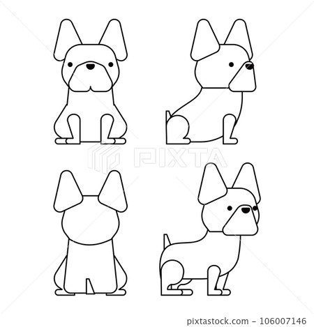 一組 4 個圖形和簡單的狗姿勢（法國鬥牛犬） 106007146