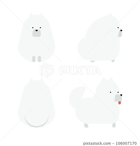 一組 4 個圖形和簡單的狗姿勢(博美犬) 一組 4 個圖形和簡單的狗姿勢(博美犬) 106007170