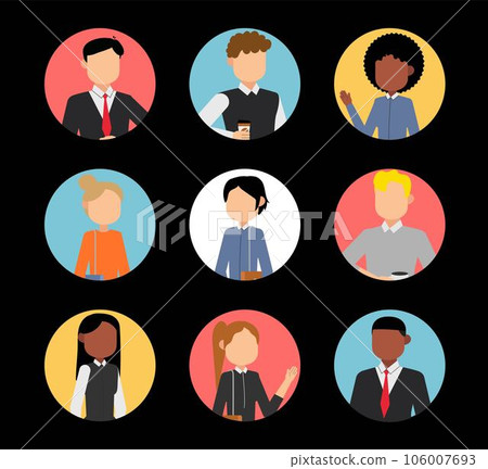 Group of working people, business people and business women avatar icons. People characters. Group of working people, business people and business women avatar icons. People characters. 106007693