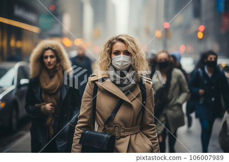 People wearing masks because the environment is being destroyed by fine dust. Generative AI 106007989