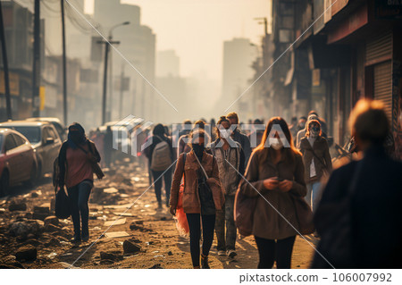 People wearing masks because the environment is being destroyed by fine dust. Generative AI 106007992