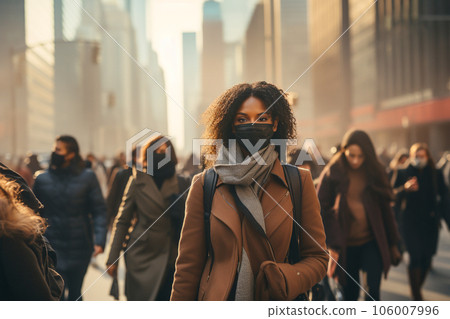 People wearing masks because the environment is being destroyed by fine dust. Generative AI 106007996