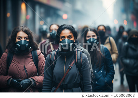 People wearing masks because the environment is being destroyed by fine dust. Generative AI 106008008