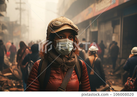 People wearing masks because the environment is being destroyed by fine dust. Generative AI 106008020