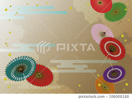 日本傘的日本圖案插圖背景〜壹岐〜 106008188
