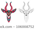 Vector image of a horned animal, consisting of geometric shapes according to the principle of the golden ratio and an outline image for coloring. Antelope. Cartoon. EPS 10 106008752
