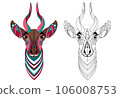 Vector image of a horned animal, consisting of geometric shapes according to the principle of the golden ratio and an outline image for coloring. Antelope Bongo. Cartoon. EPS 10 106008753
