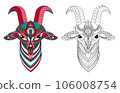 Vector image of a goat's head from geometric shapes and an outline image for coloring. Cartoon. EPS 10 106008754