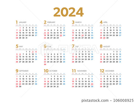 2024 年日曆旁邊的假期和年度活動 106008925