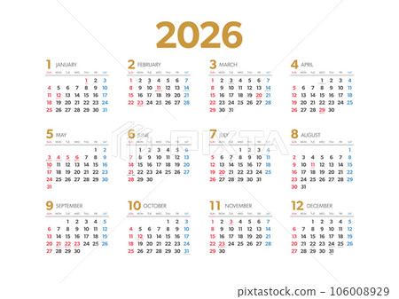2026 yearly calendar next to holidays and annual events 106008929