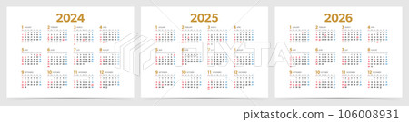 Annual calendar horizontal 2024/2025/2026 set 106008931