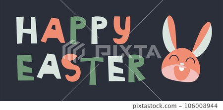 Trendy design with typography, dots, eggs and bunny, in pastel colors. Set of abstract easter backgrounds for social media, stories, banners, greeting cards, poster, greeting card	 106008944