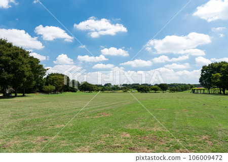 武藏野之森公園,西側廣闊的廣場,夏天的藍天,東京府中市 武藏野之森公園,西側廣闊的廣場,夏天的藍天,東京府中市 106009472