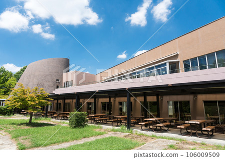 Tokyo University of Foreign Studies Building with a distinctive design Dining terrace Summer blue sky Fuchu City, Tokyo 106009509