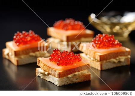 Sandwiches with red caviar. Generative AI technology. 106009808