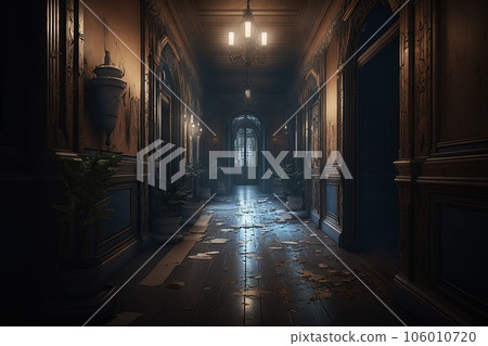 Spooky space with low light . Horror scene.Creepy and Haunting created by generative AI  106010720