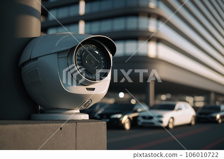 A security camera overlooking a multi - storey car park, ensuring the safety of parked vehicles created by generative AI  106010722