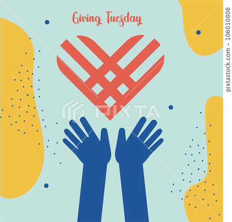 Happy Giving Tyesday. Trendy abstract art templates with hand, logo, dots. Set of flat backgrounds for social media, stories, banners, invitation card, poster, greeting card, header for website	 106010806