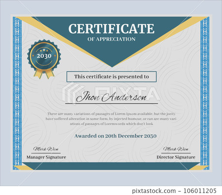 Modern Certificate of Appreciation template. Modern Certificate of Appreciation template. 106011205