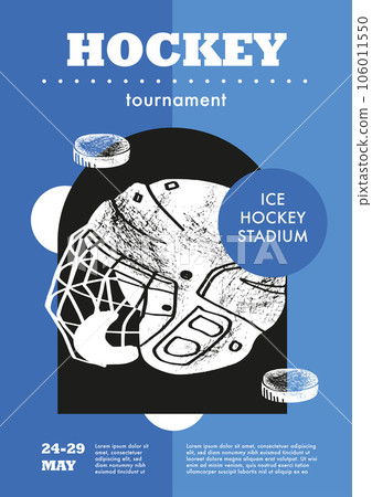 Template Sport Layout Design, ice hockey. Hockey league tournament poster vector illustration. Hand drawn engraving illustration helmet hockey pitch background. Template Sport Layout Design, ice hockey. Hockey league tournament poster vector illustration. Hand drawn engraving illustration helmet hockey pitch background. 106011550