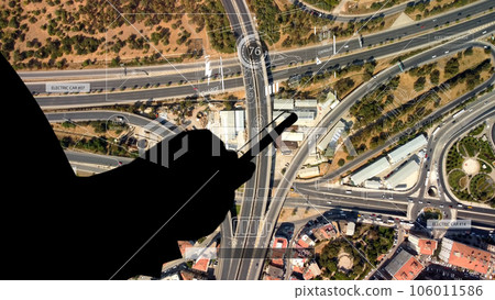 Intelligent Vehicles Cars Communicating Ai Logistic Autonomous Delivery Vehicles IoT GPS Tracking Satellite 5G Smart Roads Traffic Road Junction Interchange Motorway Triangulation Of Traffic Data Intelligent Vehicles Cars Communicating Ai Logistic Autonomous Delivery Vehicles IoT GPS Tracking Satellite 5G Smart Roads Traffic Road Junction Interchange Motorway Triangulation Of Traffic Data 106011586