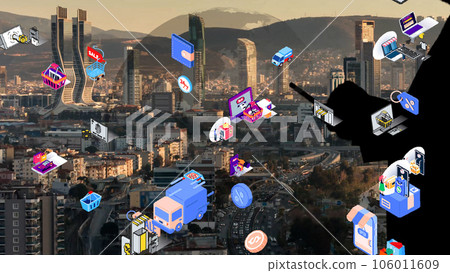 Mobile communication network concept. IoT Internet of Things. High quality photo Mobile communication network concept. IoT Internet of Things. High quality photo 106011609