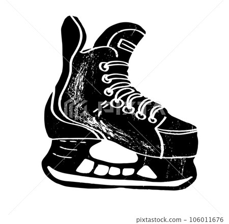 Hand-drawn skates . Hand drawn engraving illustration skates. Textured art racing skates. 106011676