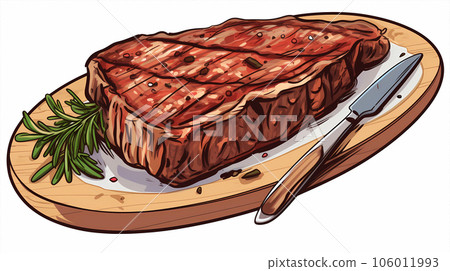 手绘卡通美味的牛排插画 106011993