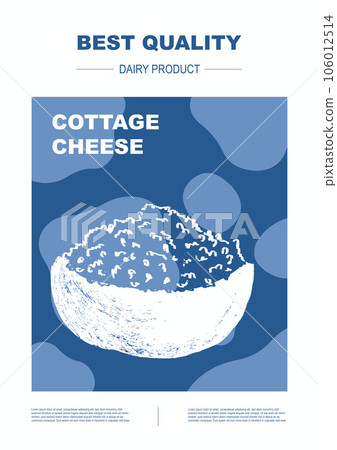 Cottage cheese. Dairy milk product. Abstract Vector Packaging Design Layouts Bundle. Modern Typography Banners with cow pattern. Hand Drawn vector. 106012514