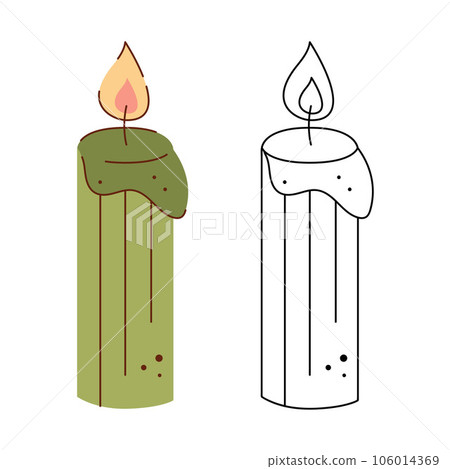 Green candle. Black and white and color clipart vector illustration. Green candle. Black and white and color clipart vector illustration. 106014369