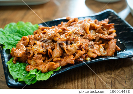 Korean cuisine Spicy fried pork 제육볶음 Jeyuk-Bokkeum Korean cuisine Spicy fried pork 제육볶음 Jeyuk-Bokkeum 106014488