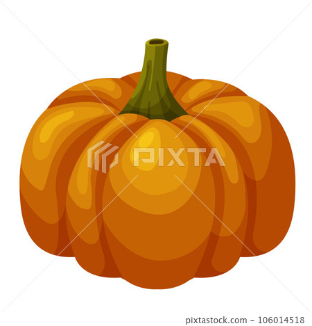 Orange pumpkin in cartoon style. Halloween pumpkin. Autumn halloween or thanksgiving pumpkin, vegetable graphic icon or print. Vector illustration isolated on a white background. Orange pumpkin in cartoon style. Halloween pumpkin. Autumn halloween or thanksgiving pumpkin, vegetable graphic icon or print. Vector illustration isolated on a white background. 106014518