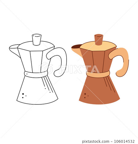 Geyser coffee maker. Black and white and color clipart vector illustration. 106014532