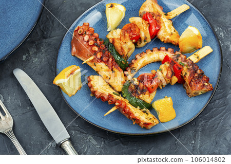 Octopus skewers, grilled octopus leg Octopus skewers, grilled octopus leg 106014802