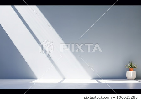 interior design, Original widescreen background image in minimalistic design with geometric shapes of light and shadow for presentation of various products in grey-blue tones. interior design, Original widescreen background image in minimalistic design with geometric shapes of light and shadow for presentation of various products in grey-blue tones. 106015283
