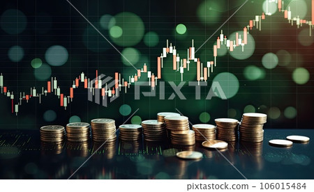 Investment concept, Coins graph stock market financial on LED background. 106015484
