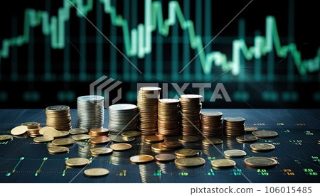 Investment concept, Coins graph stock market financial on LED background. Investment concept, Coins graph stock market financial on LED background. 106015485