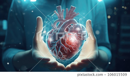 Conceptual image of human heart on hand Conceptual image of human heart on hand 106015509