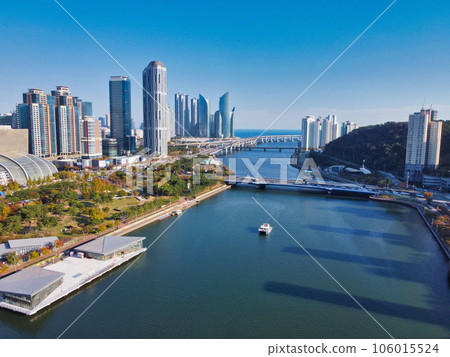 Aerial View of Haeundae River Cruise, Busan, South korea, Asia 106015524