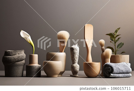Spa composition with cosmetic products, oils and accessories. Generative AI 106015711