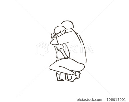 A mother embracing a small child, a woman (line drawing) 106015901