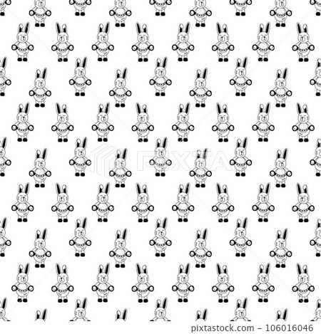 Tattoo rabbit with handcuffs pattern in the style of the 90s, 2000s. Black and white seamless pattern illustration. 106016046