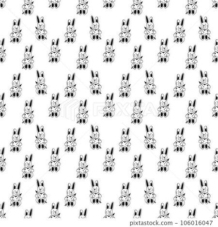 Tattoo rabbit with heart pattern in the style of the 90s, 2000s. Black and white seamless pattern illustration. Tattoo rabbit with heart pattern in the style of the 90s, 2000s. Black and white seamless pattern illustration. 106016047