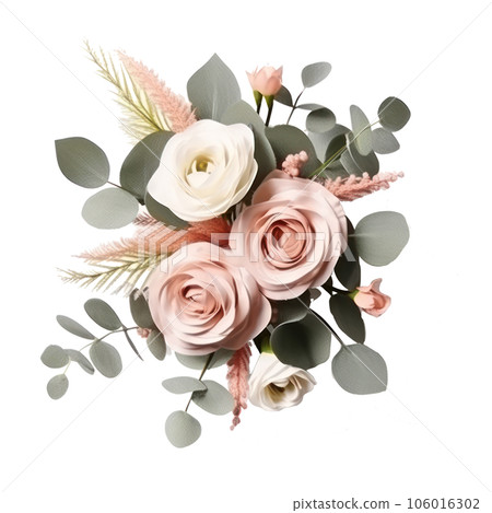 Blossoming flower bouquet of roses and euca isolated. Blossoming flower bouquet of roses and euca isolated. 106016302
