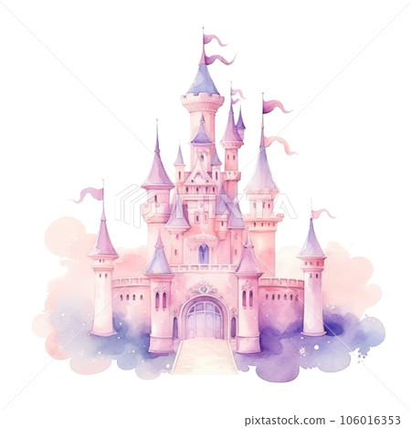 Watercolor princess castle isolated Watercolor princess castle isolated 106016353